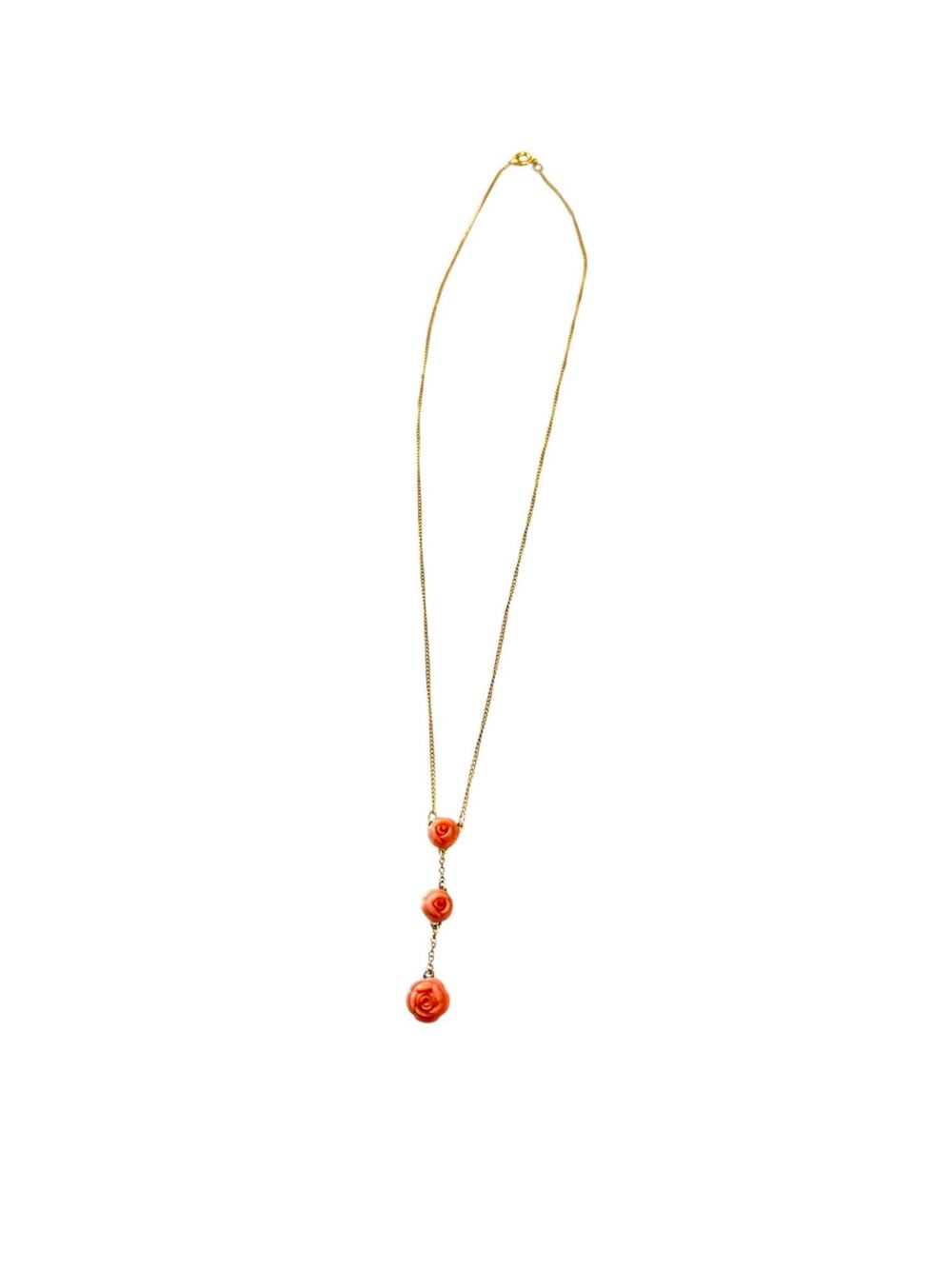 Vintage Coral Rose Drop Necklace 🌹 Gold Tone | Romantic Dainty